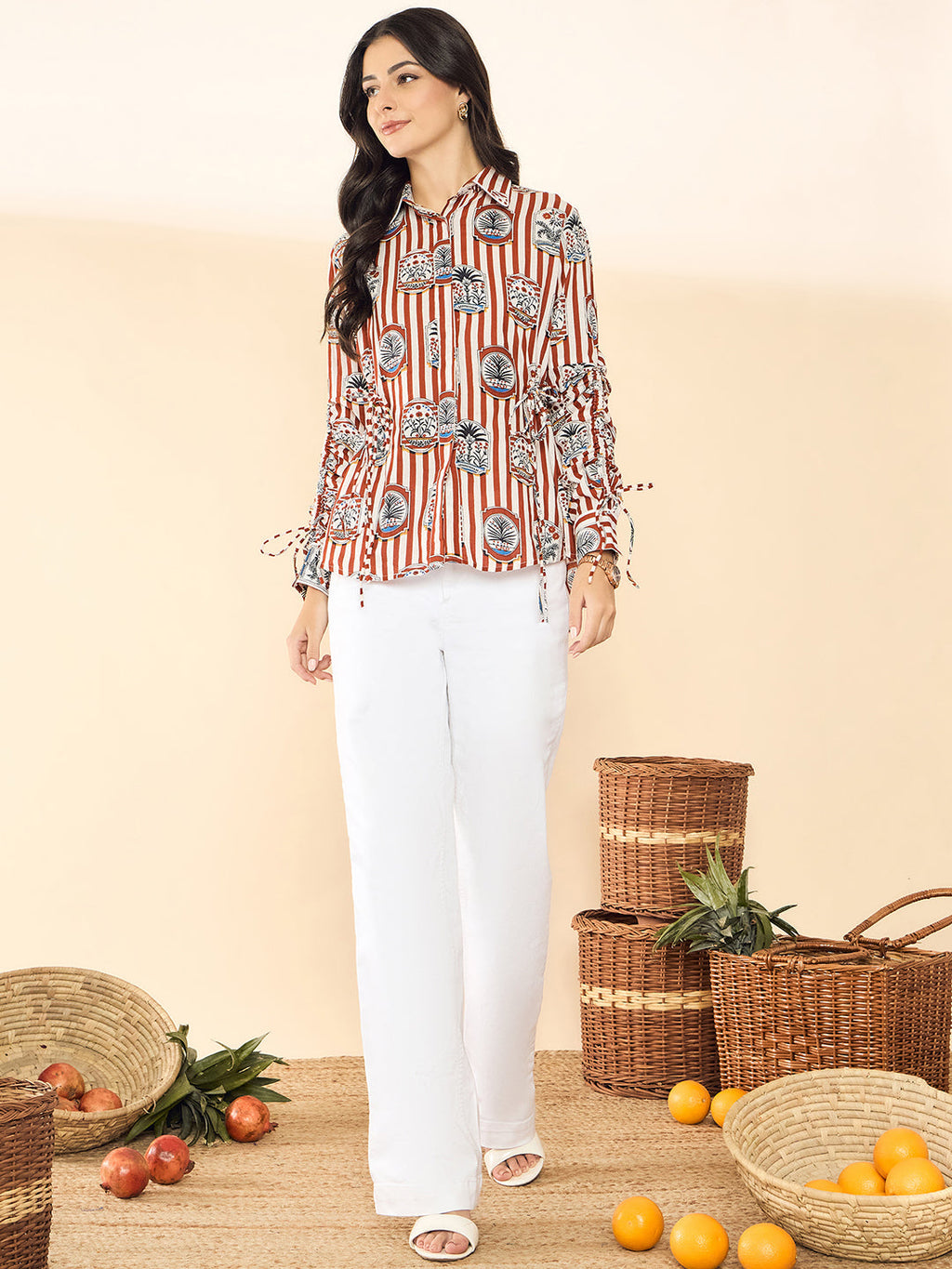 Cinch Waist Pure Cotton Tie-Up Shirt