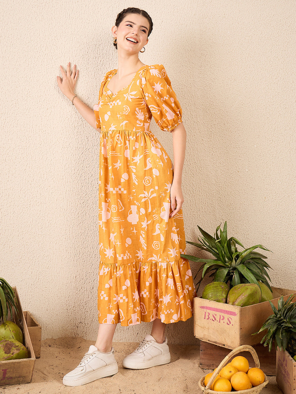 Cotton Tiered Midi Dress