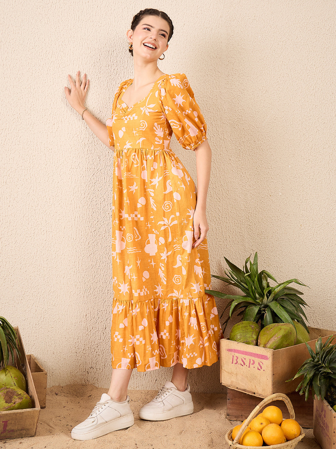 Cotton Tiered Midi Dress