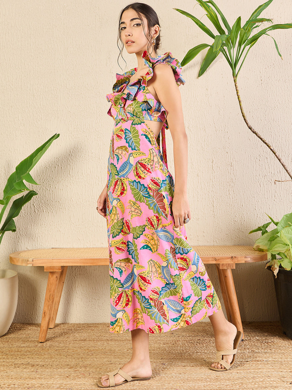 Cotton Frilled Scoop Neck Dress