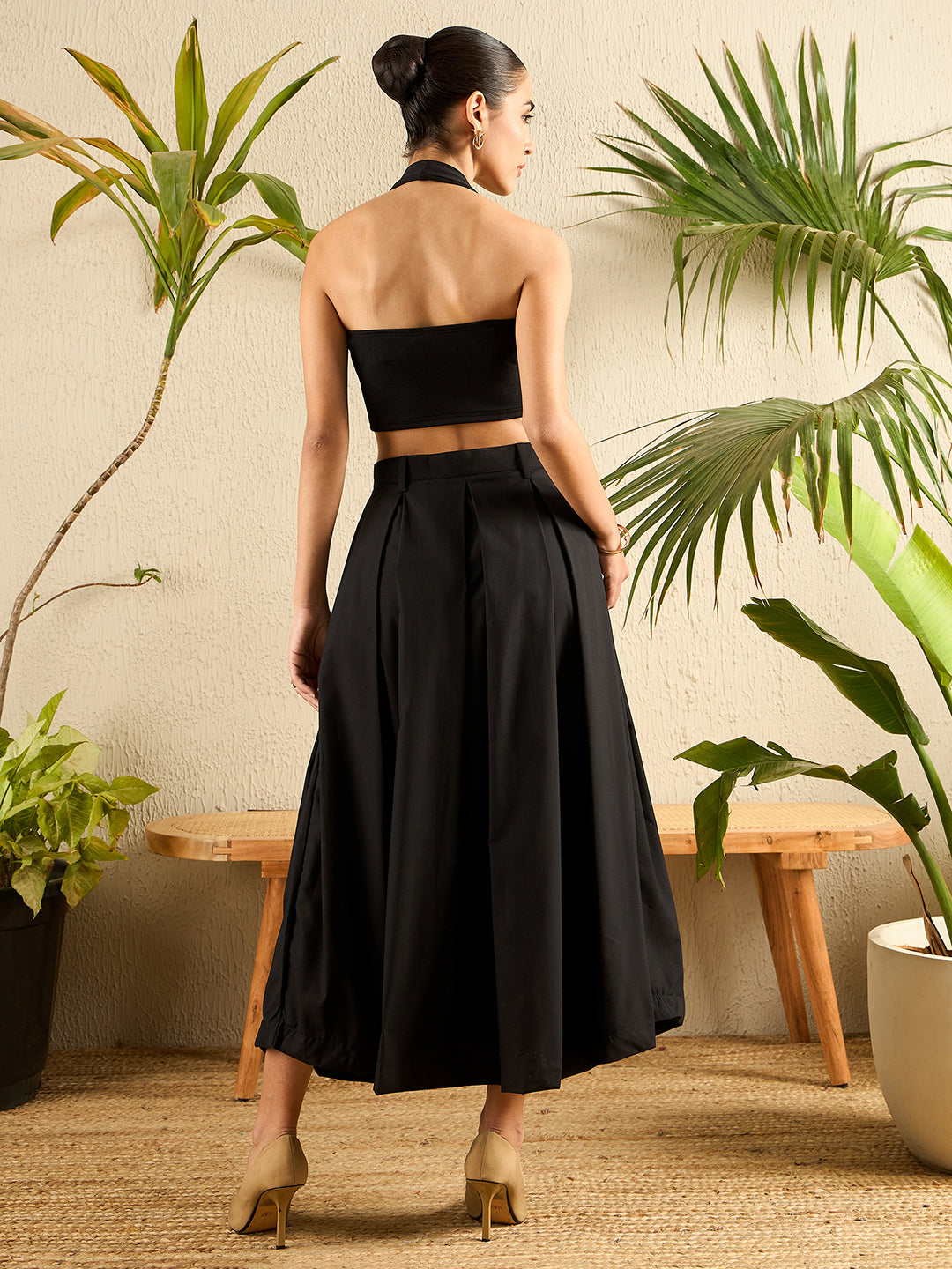 Box Pleated Linen Midi Skirt