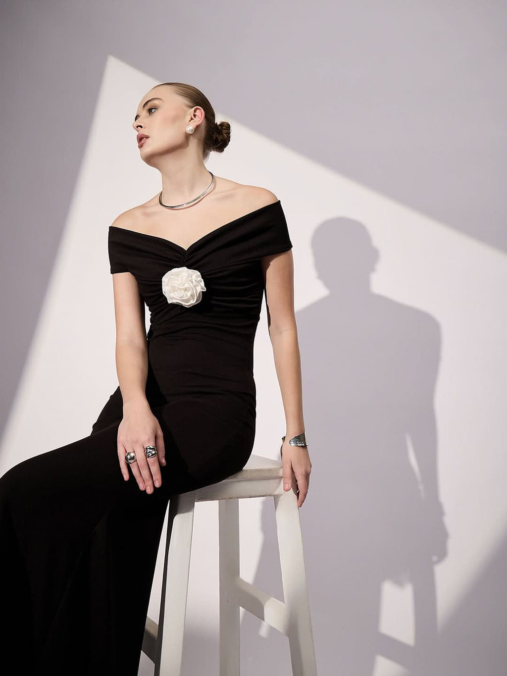 Stretchable Off Shoulder Rose Dress