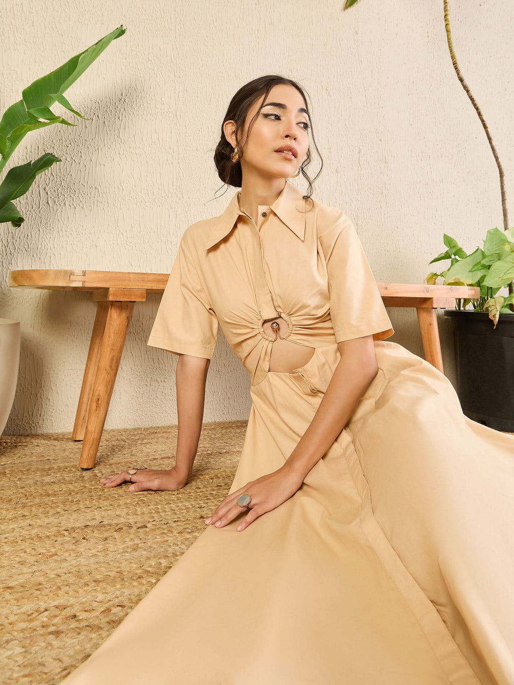 Cotton Ring Accent Shirt Dress