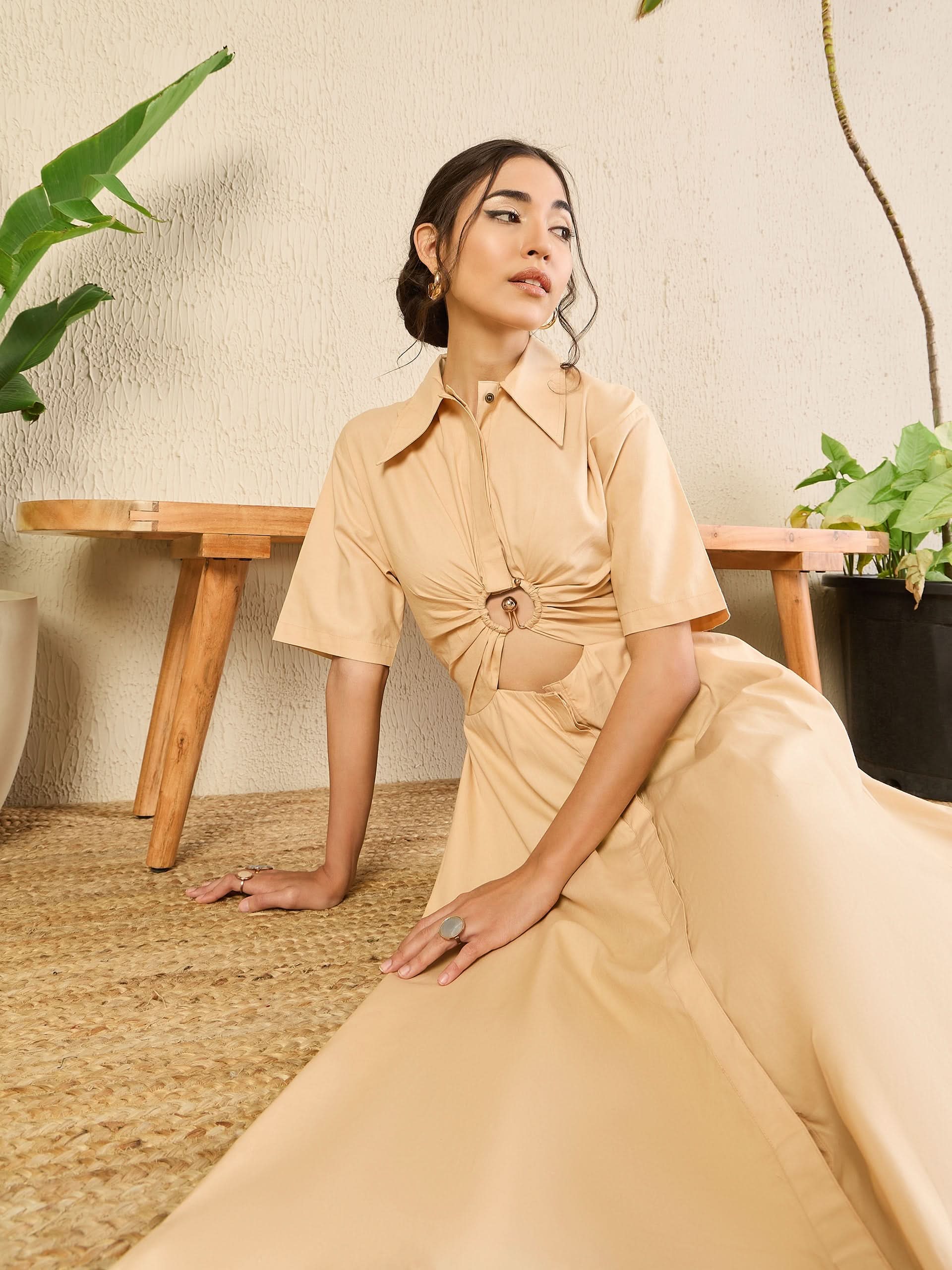 Cotton Ring Accent Shirt Dress