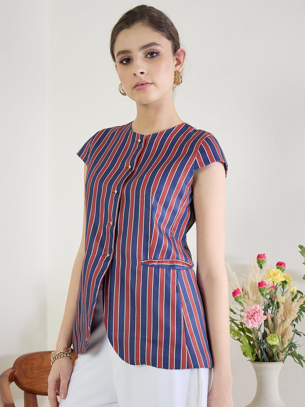 Pure Linen Striped Tailored Vest