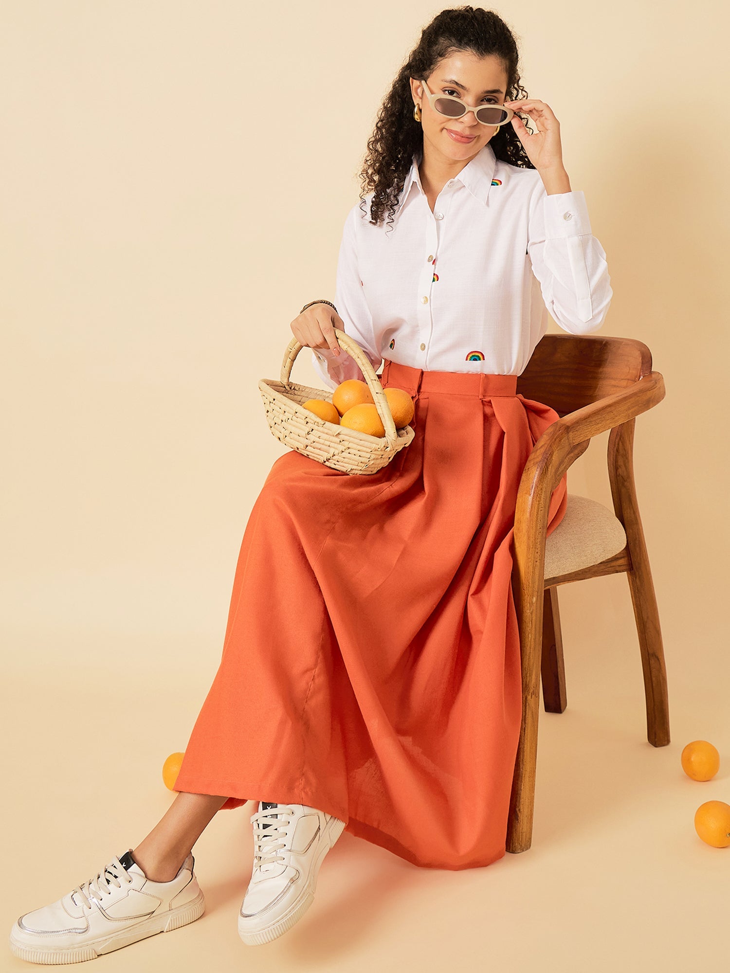 Box Pleated Linen Midi Skirt - Pinkkup