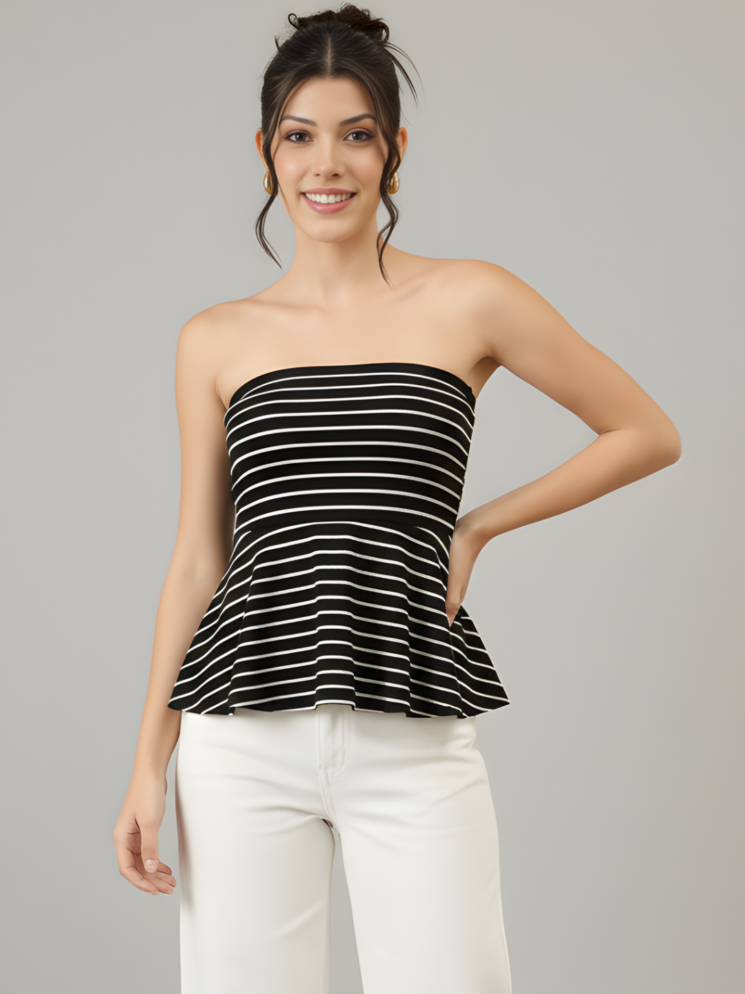 Ribbed Bandeau Peplum Top
