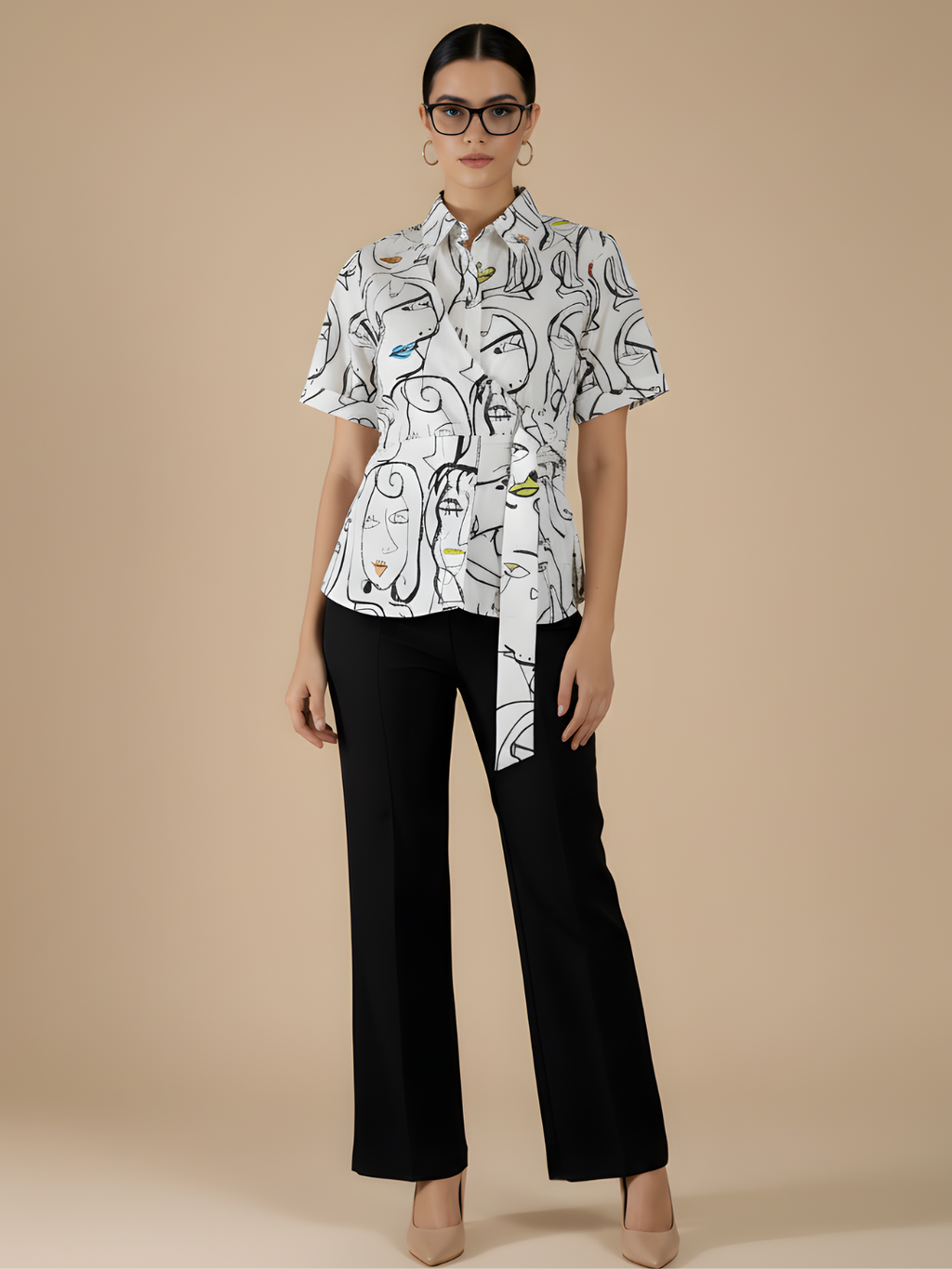 Pure Cotton Waist Tie-Up Shirt
