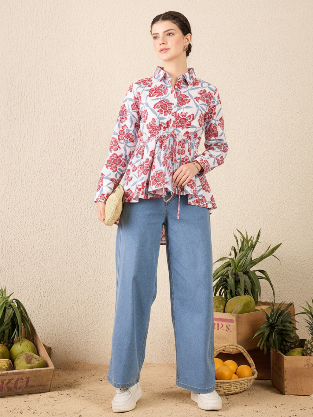 Pure Cotton Drawstring Peplum Shirt