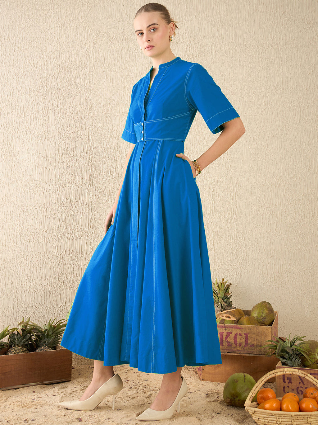 Corset Panelled Midi Cotton Dress
