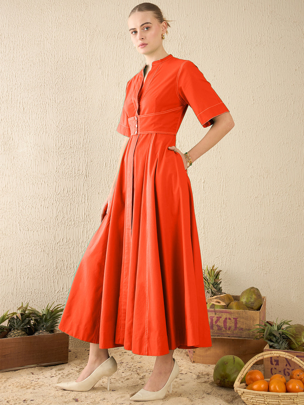 Corset Panelled Midi Cotton Dress
