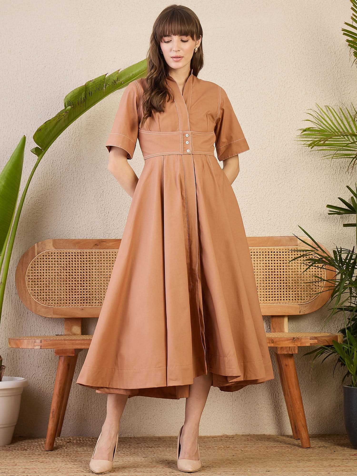 Corset Panelled Midi Cotton Dress
