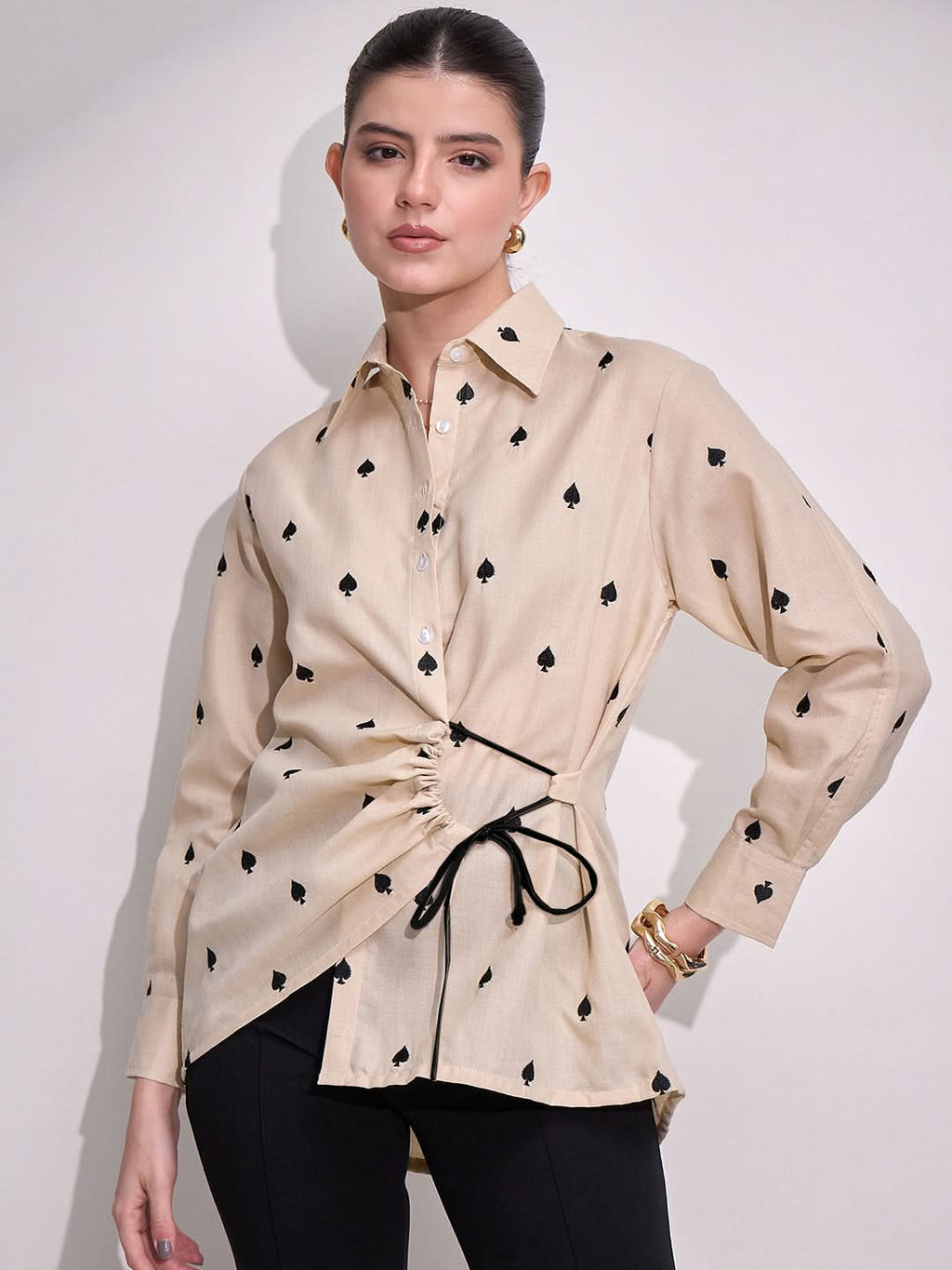 Side Tie-Up Linen Shirt