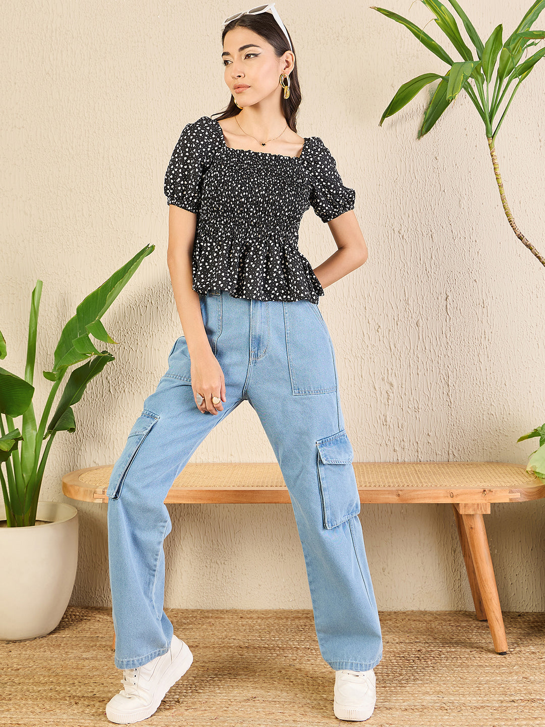 Smocked Peplum Top - Pinkkup