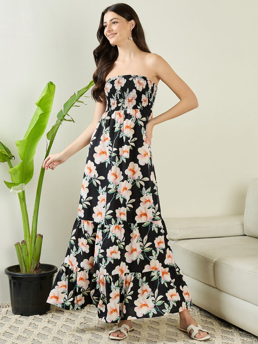 Strapless Smocked Maxi Dress - Pinkkup