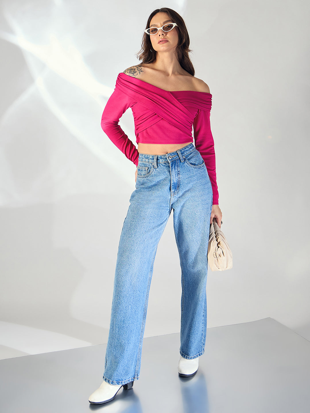 Stretchable Wrap Style Bardot Top
