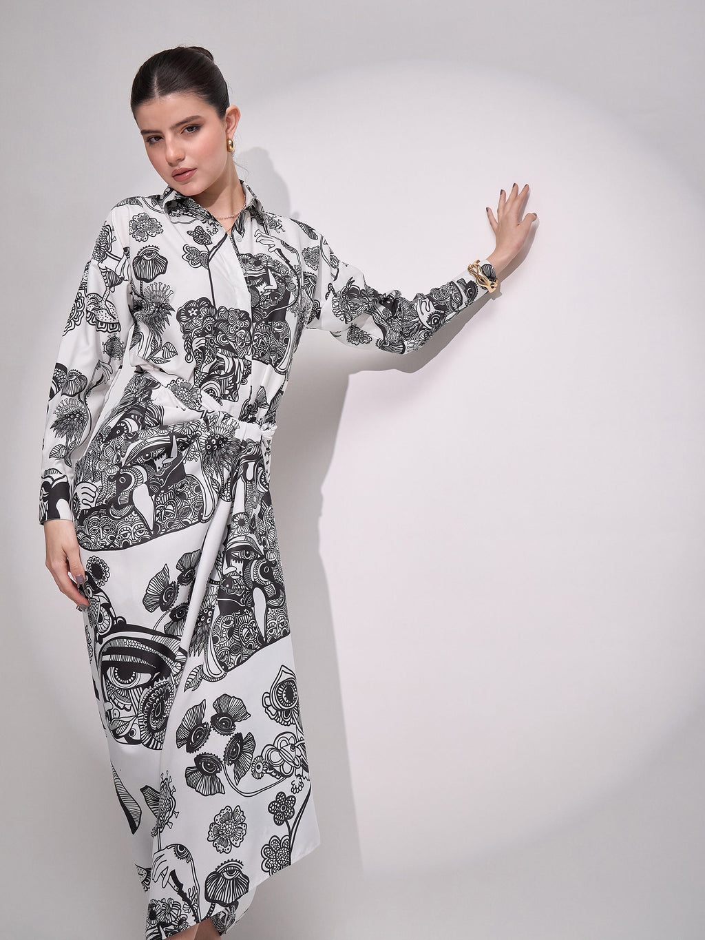 Printed Shirt with Front Twist Skirt Co-ord Set