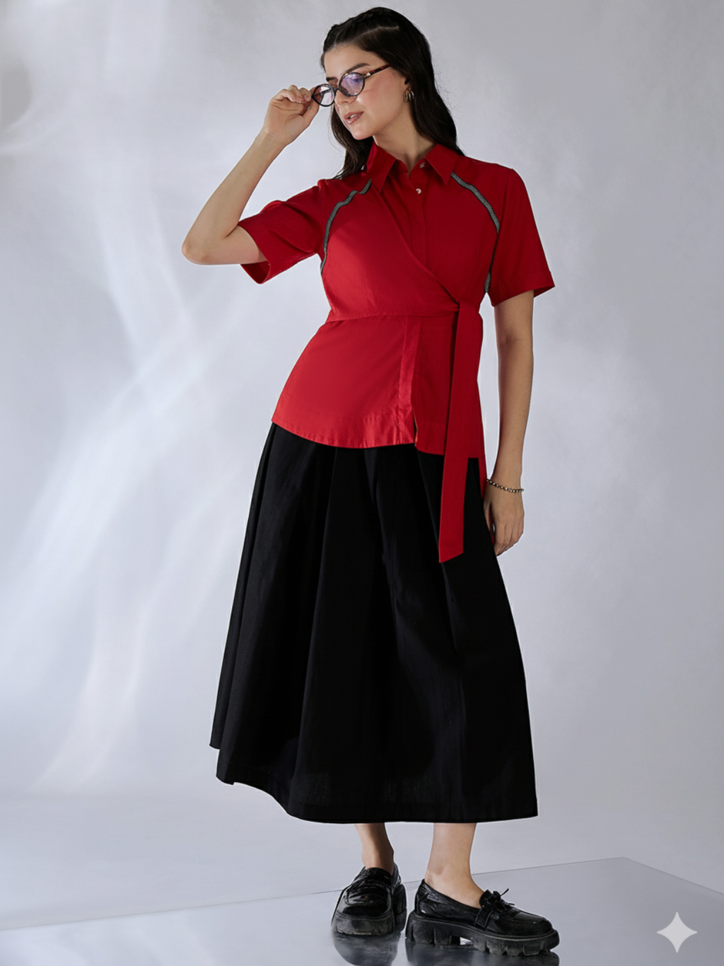 Pure Cotton Waist Tie-Up Shirt