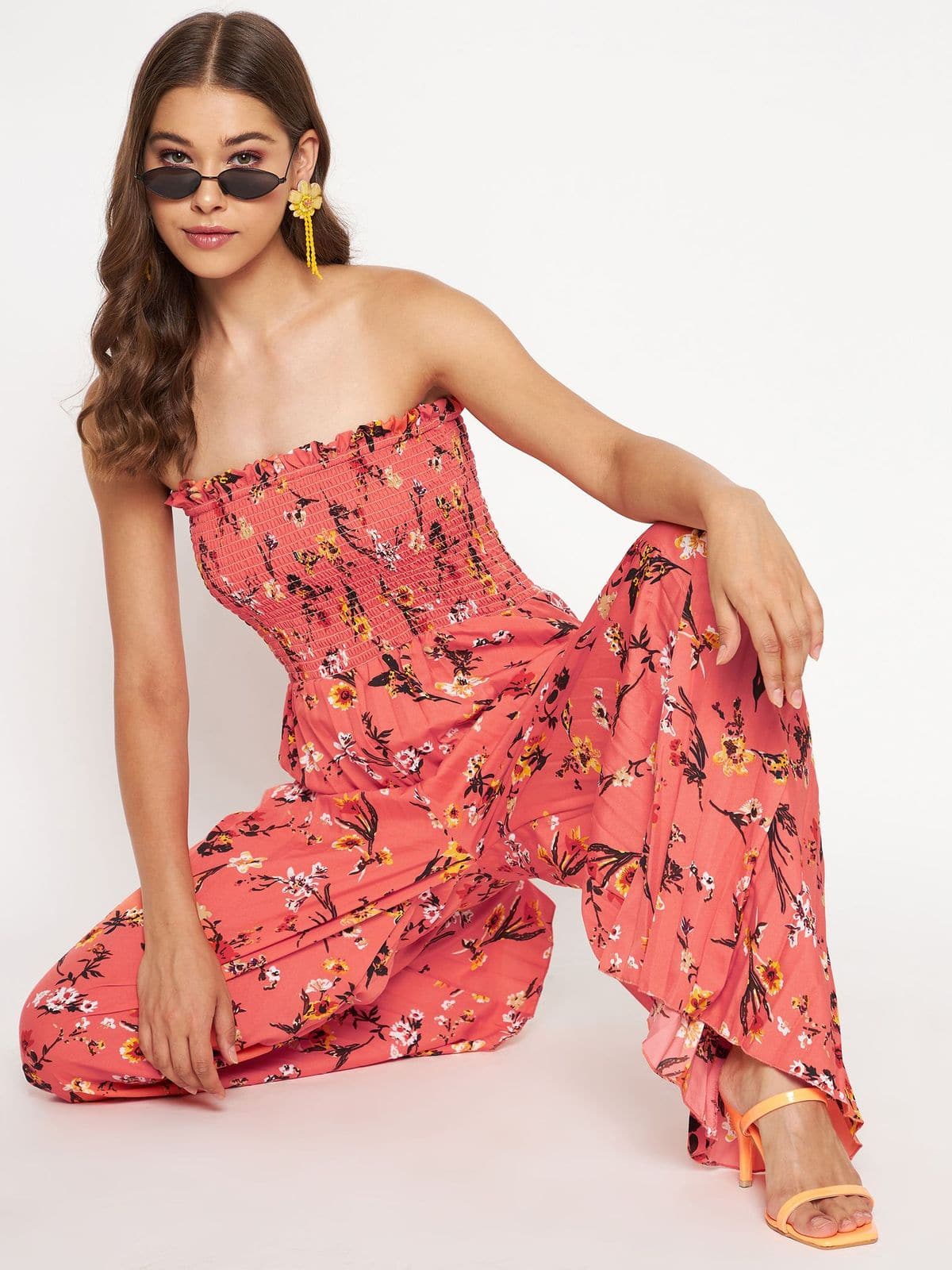Smocked Strapless Maxi Jumpsuit - Pinkkup