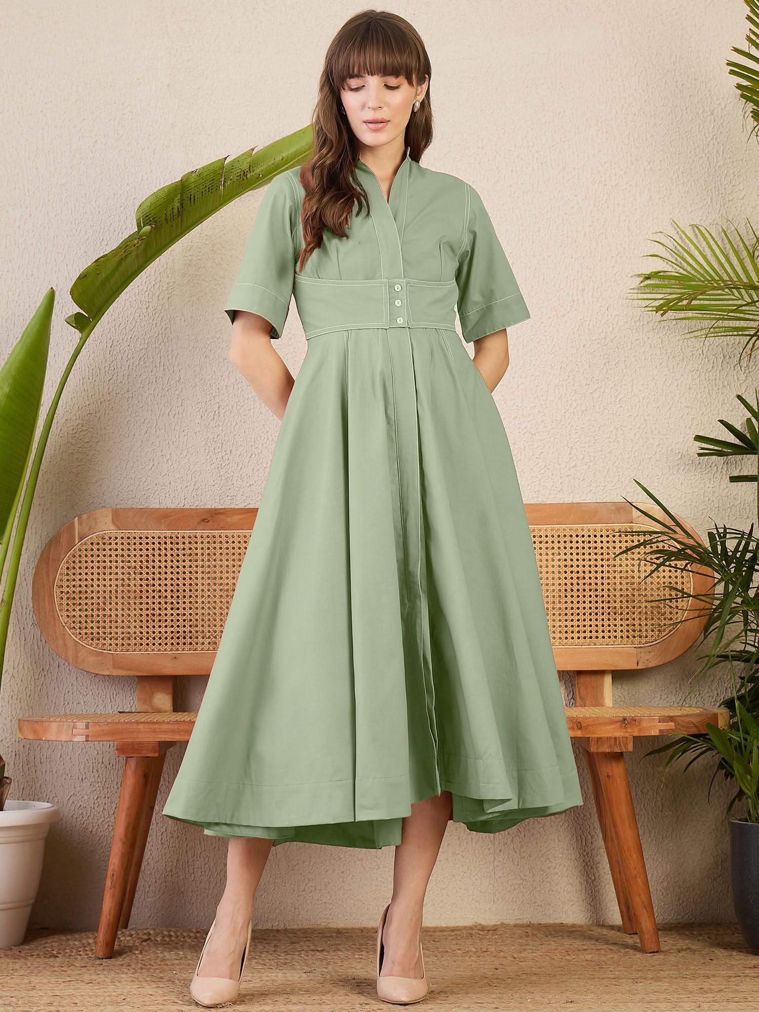 Corset Panelled Midi Cotton Dress