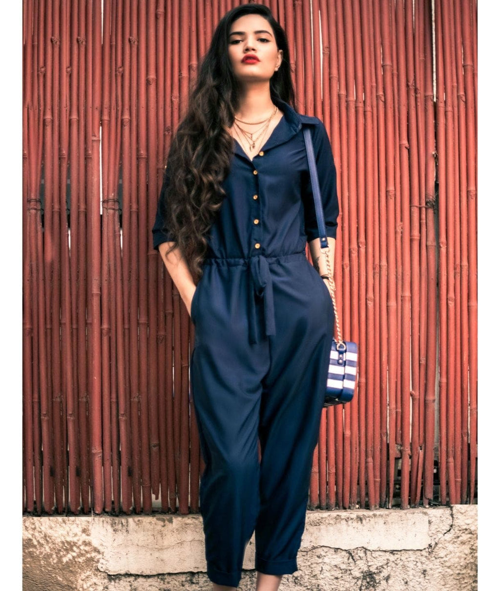 Button Down Roll-up Jumpsuit - Pinkkup