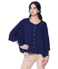 Navy Blue Buttoned Crepe Cape Top