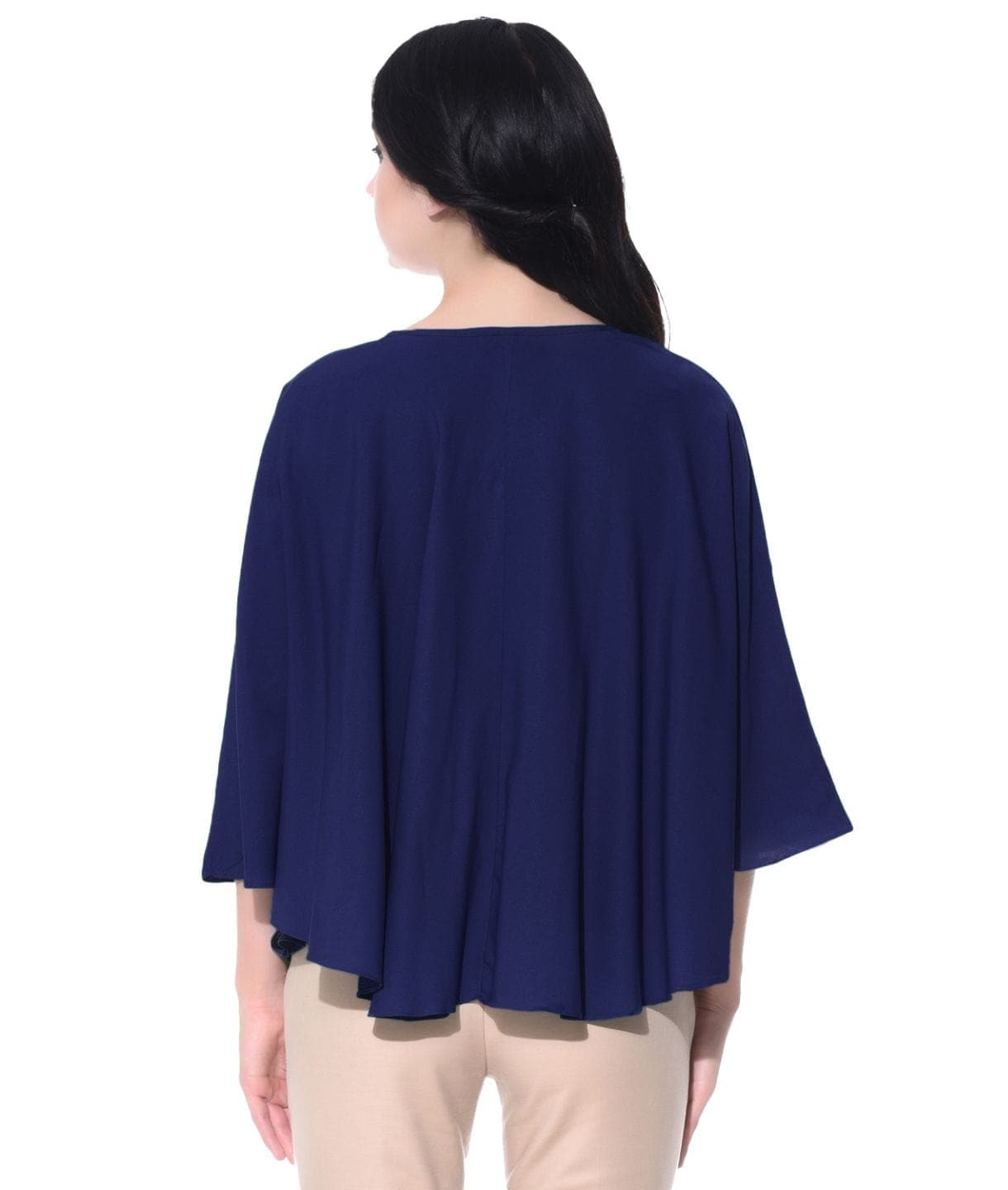 Navy Blue Buttoned Crepe Cape Top