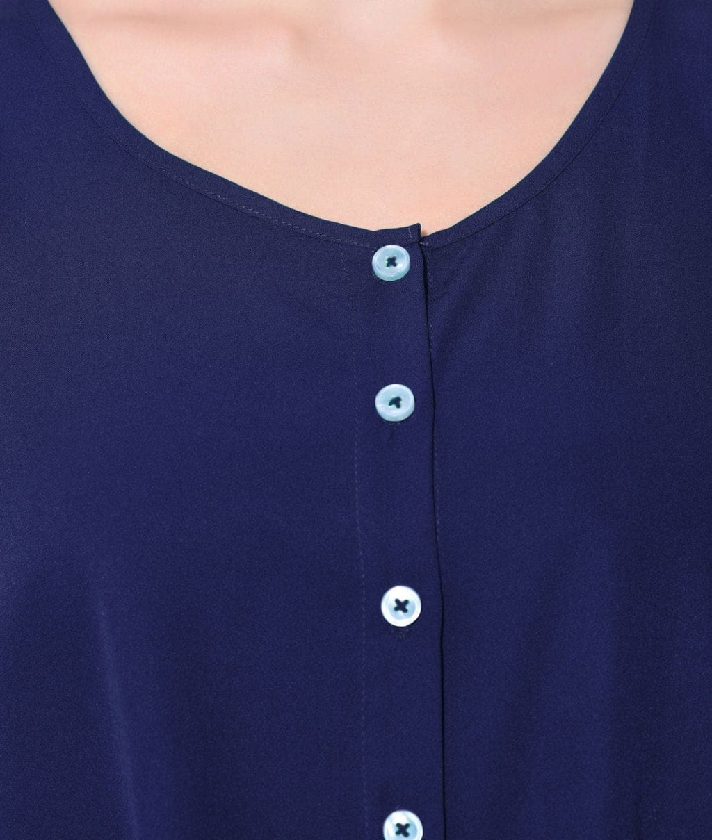 Navy Blue Buttoned Crepe Cape Top