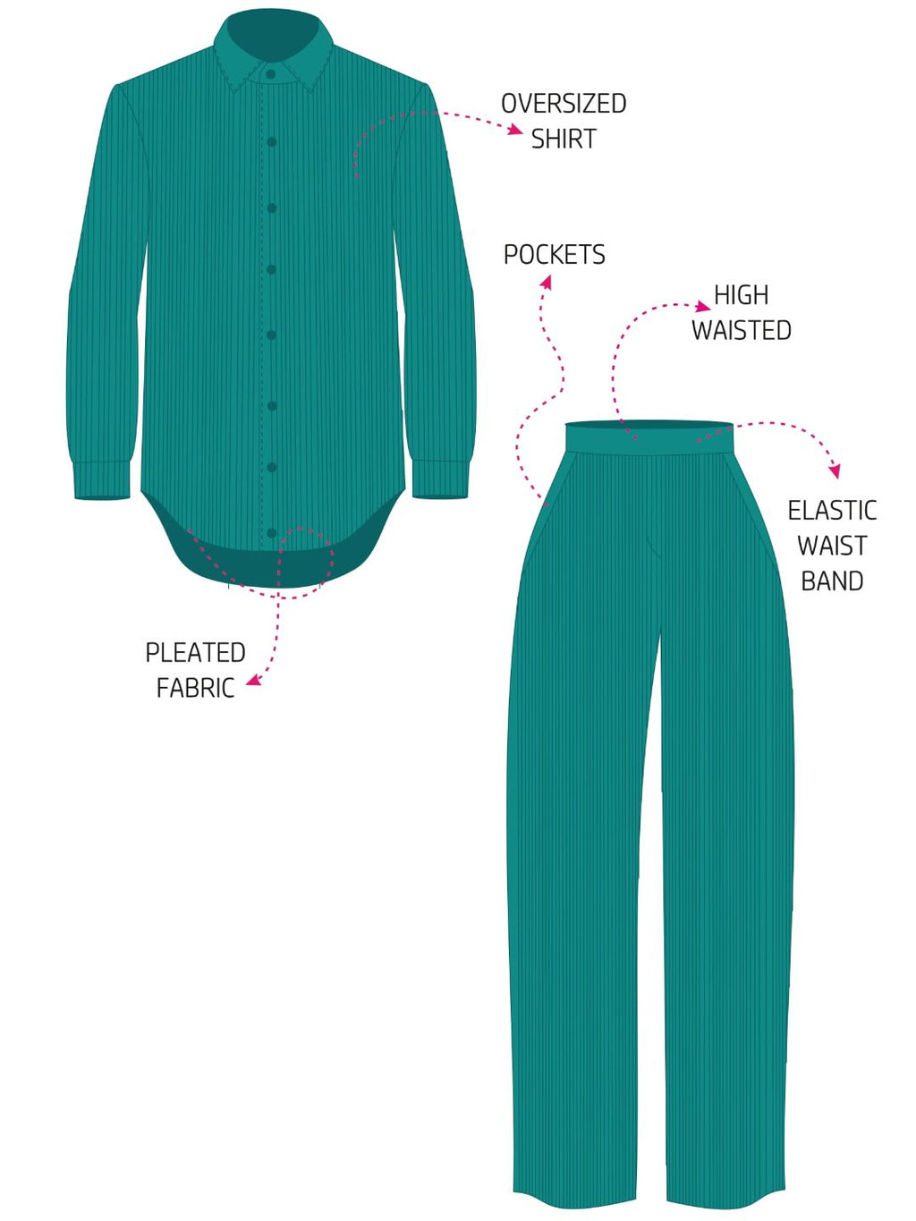On the Go Two Piece Pleated Shirt & Pants Co-ord set