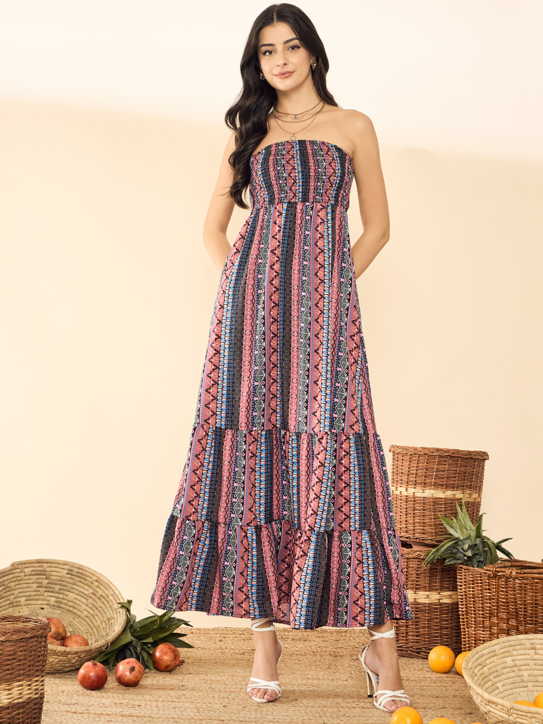 Strapless Smocked Maxi Dress - Pinkkup