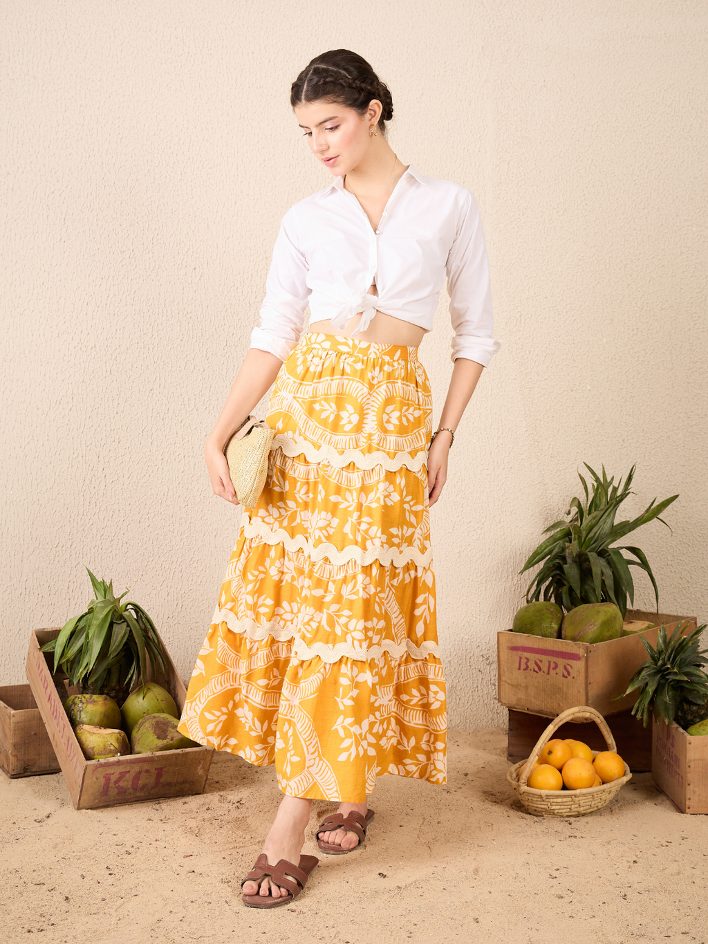 Ric-Rac Cotton Tiered Maxi Skirt