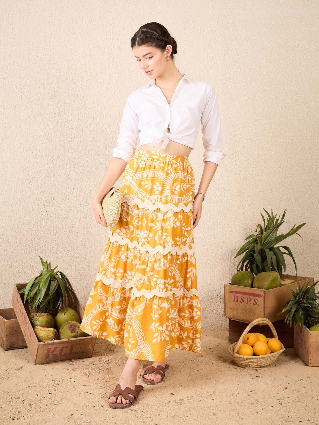 Ric-Rac Cotton Tiered Maxi Skirt