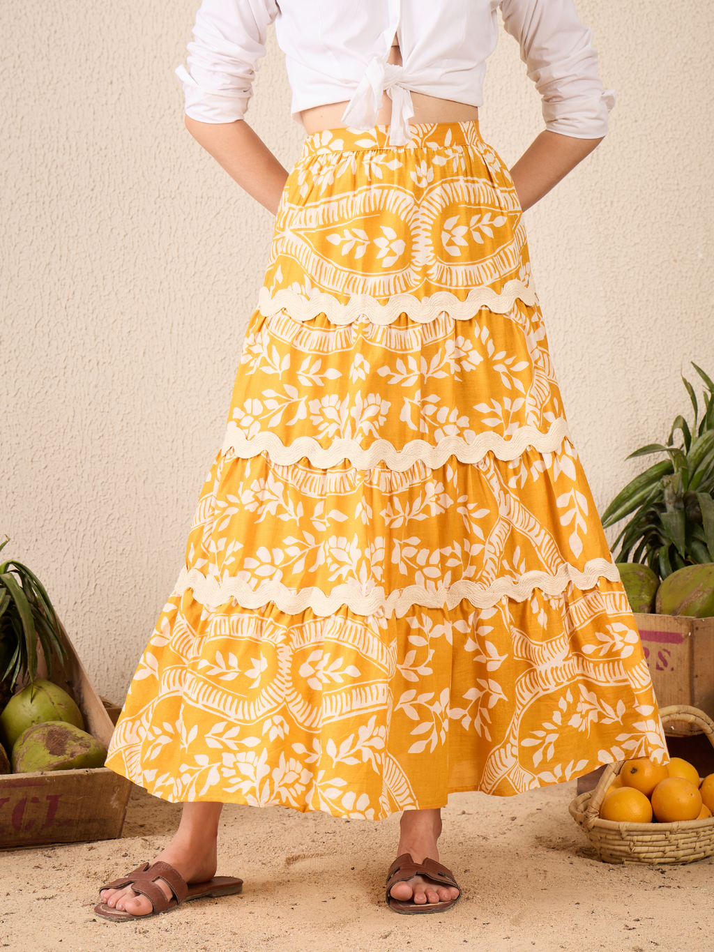 Ric-Rac Cotton Tiered Maxi Skirt