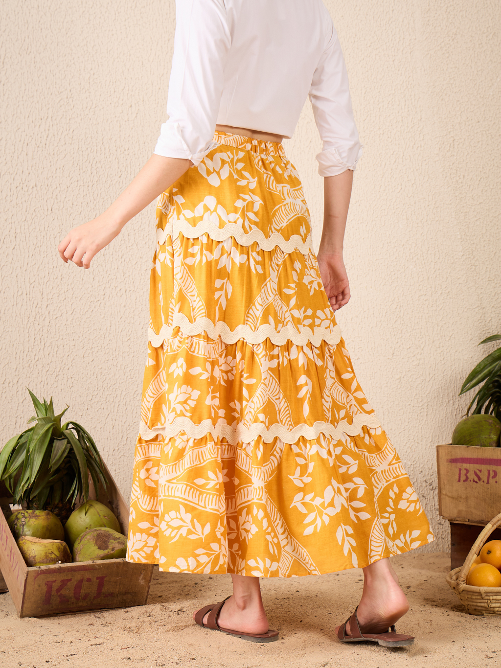 Ric-Rac Cotton Tiered Maxi Skirt