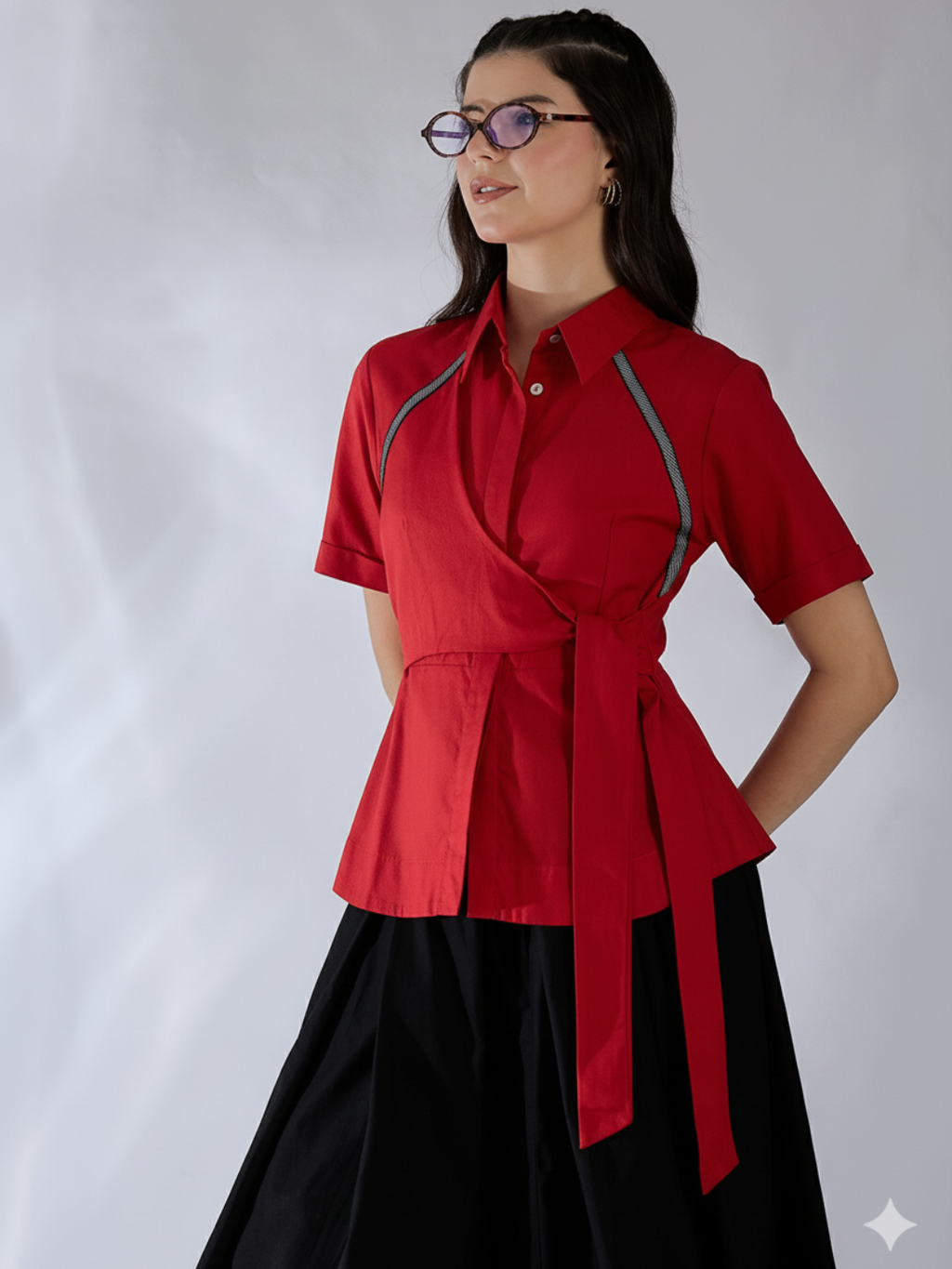 Pure Cotton Waist Tie-Up Shirt