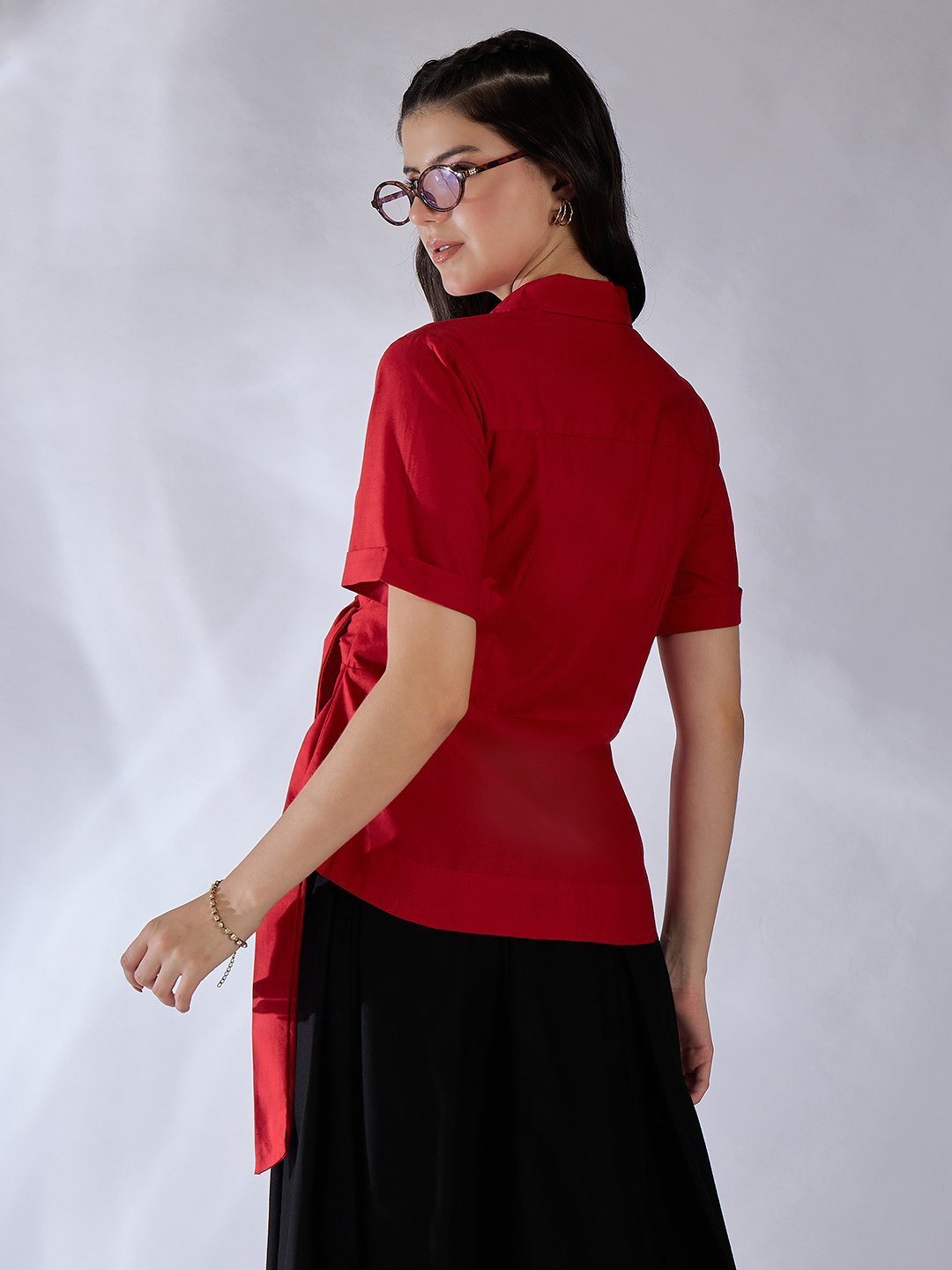 Pure Cotton Waist Tie-Up Shirt
