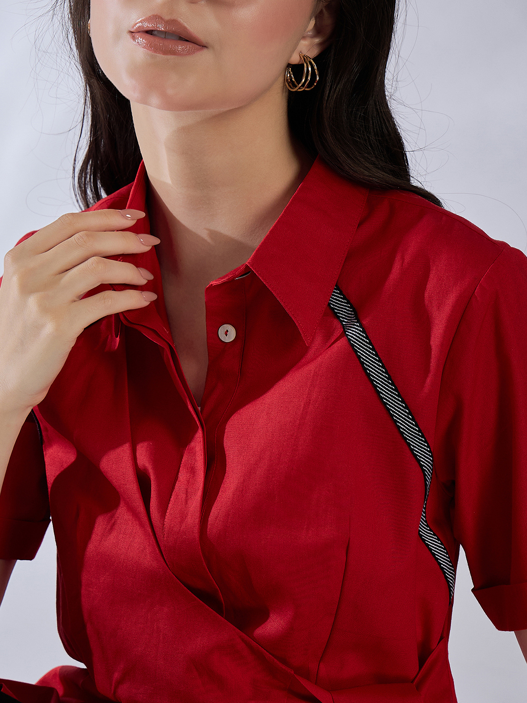 Pure Cotton Waist Tie-Up Shirt