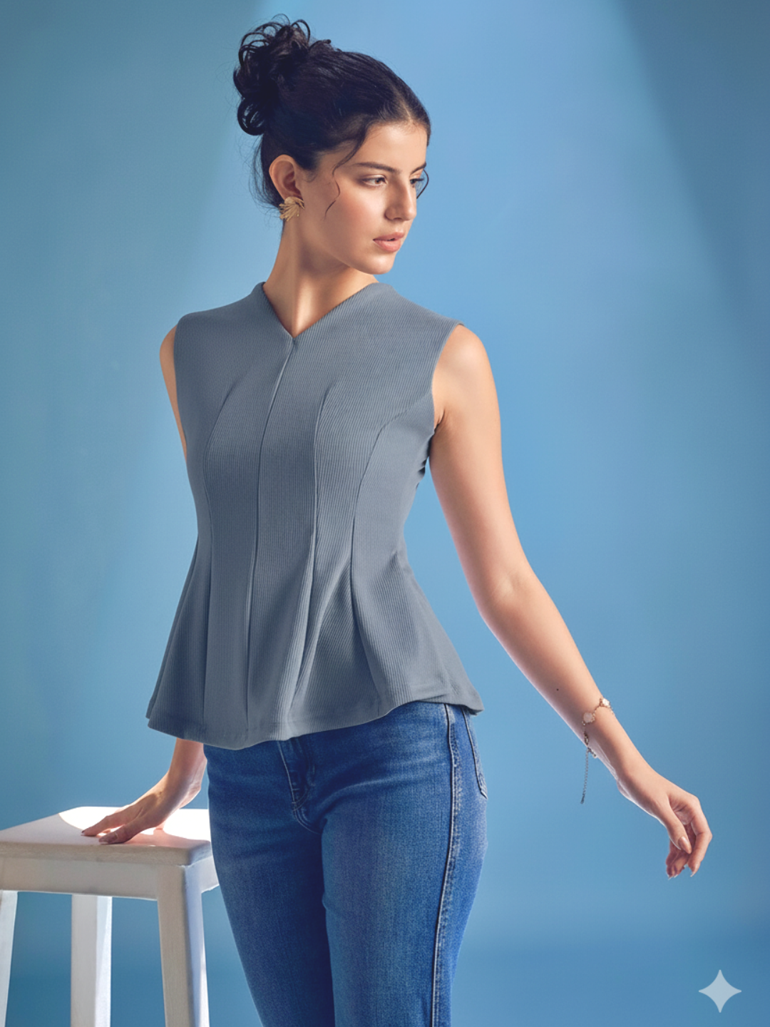 Stretchable Panelled Peplum Top