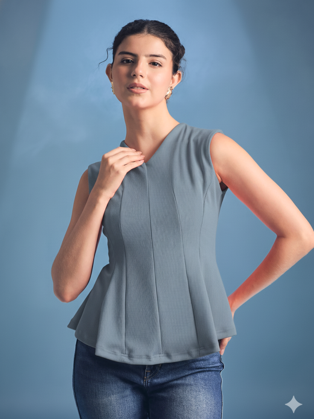 Stretchable Panelled Peplum Top - Pinkkup