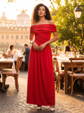 Stretchable Off Shoulder Drop Waist Maxi Dress - Pinkkup