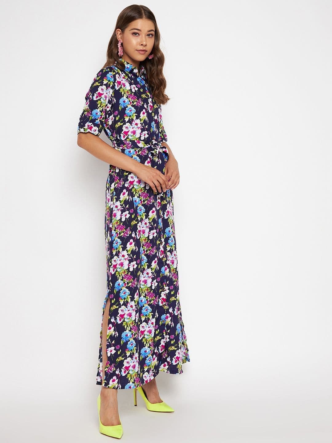 Collar Buttoned Down Shirt Maxi Dress