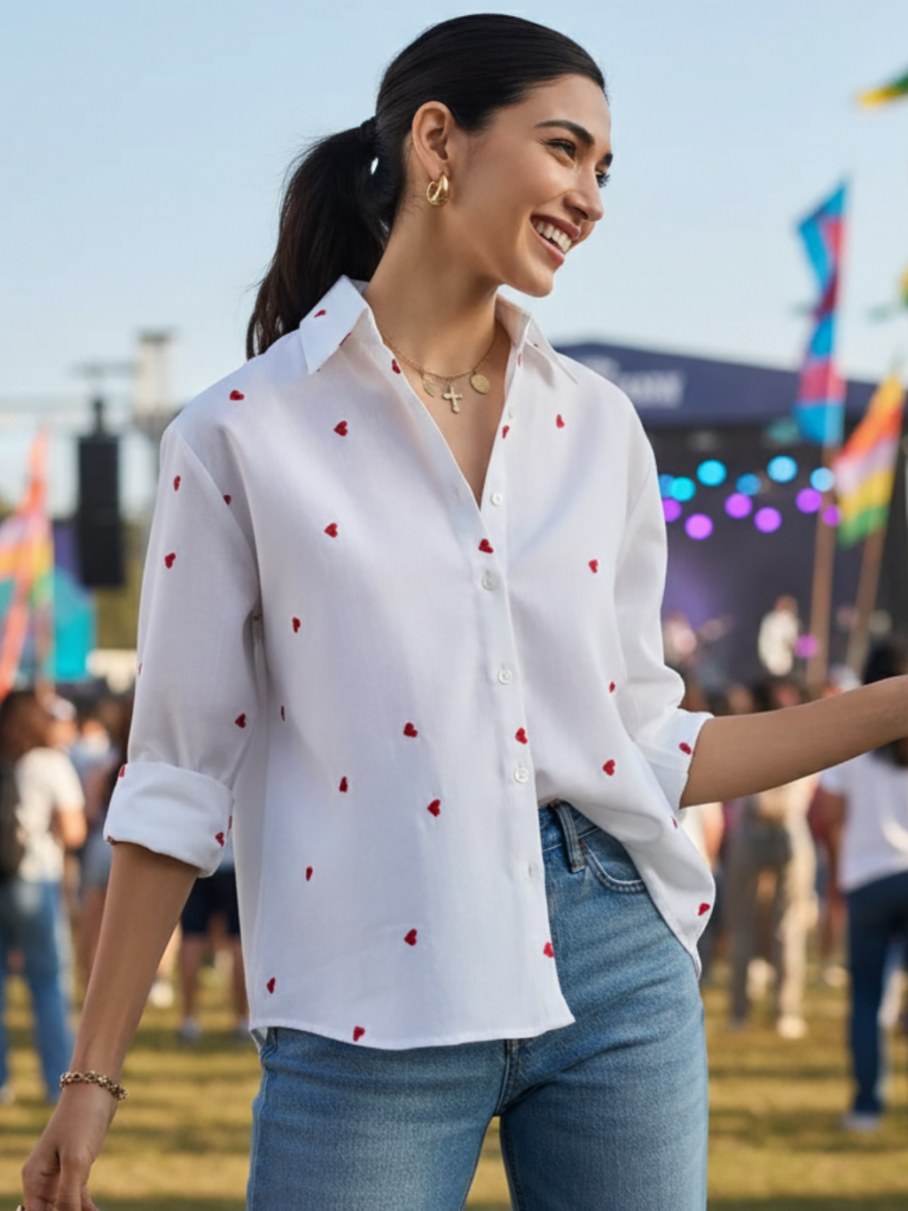 All Over Embroidered Cotton Shirt - Pinkkup