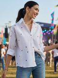 All Over Embroidered Cotton Shirt - Pinkkup