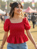 Smocked Peplum Top - Pinkkup