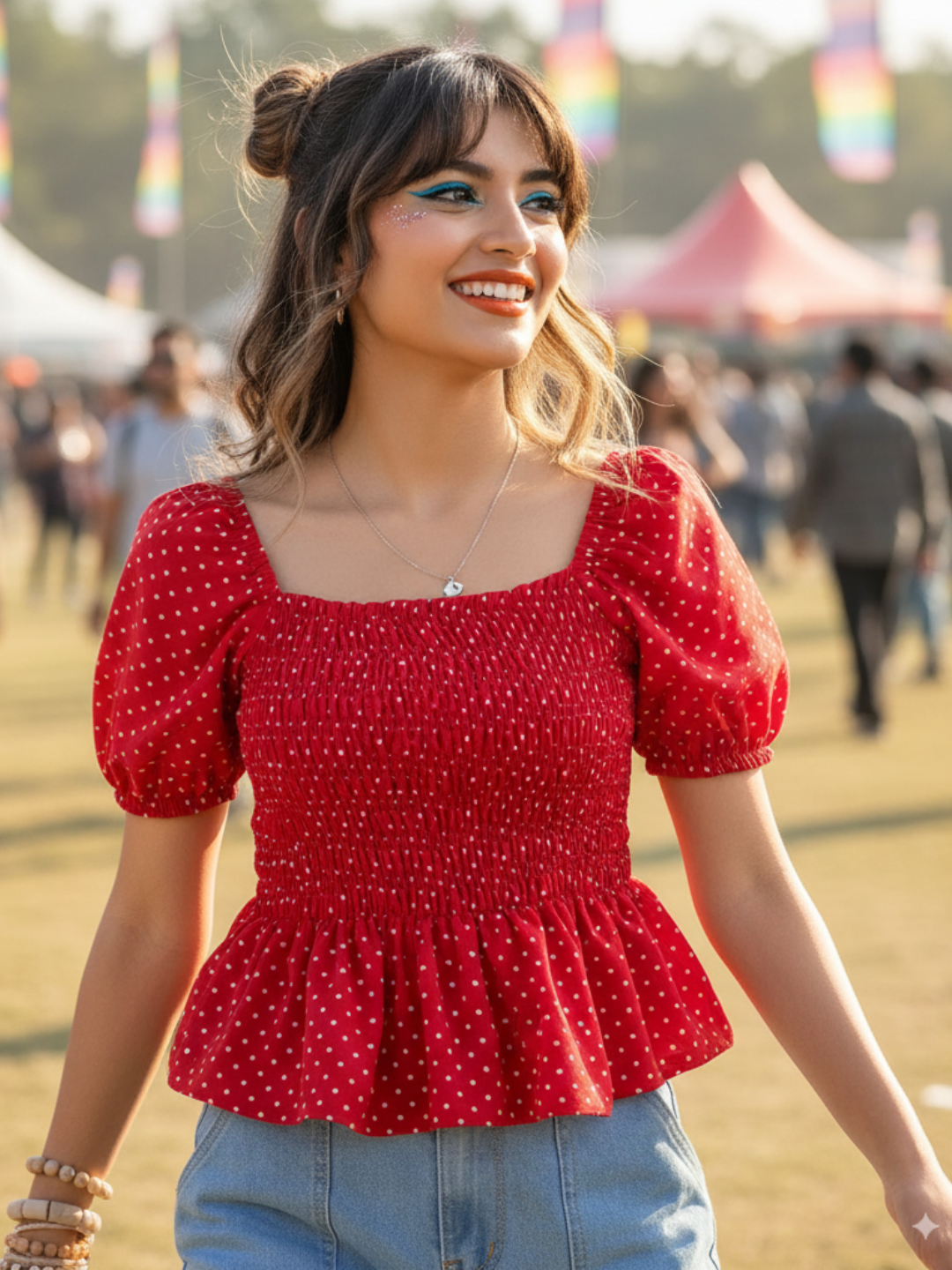 Smocked Peplum Top - Pinkkup