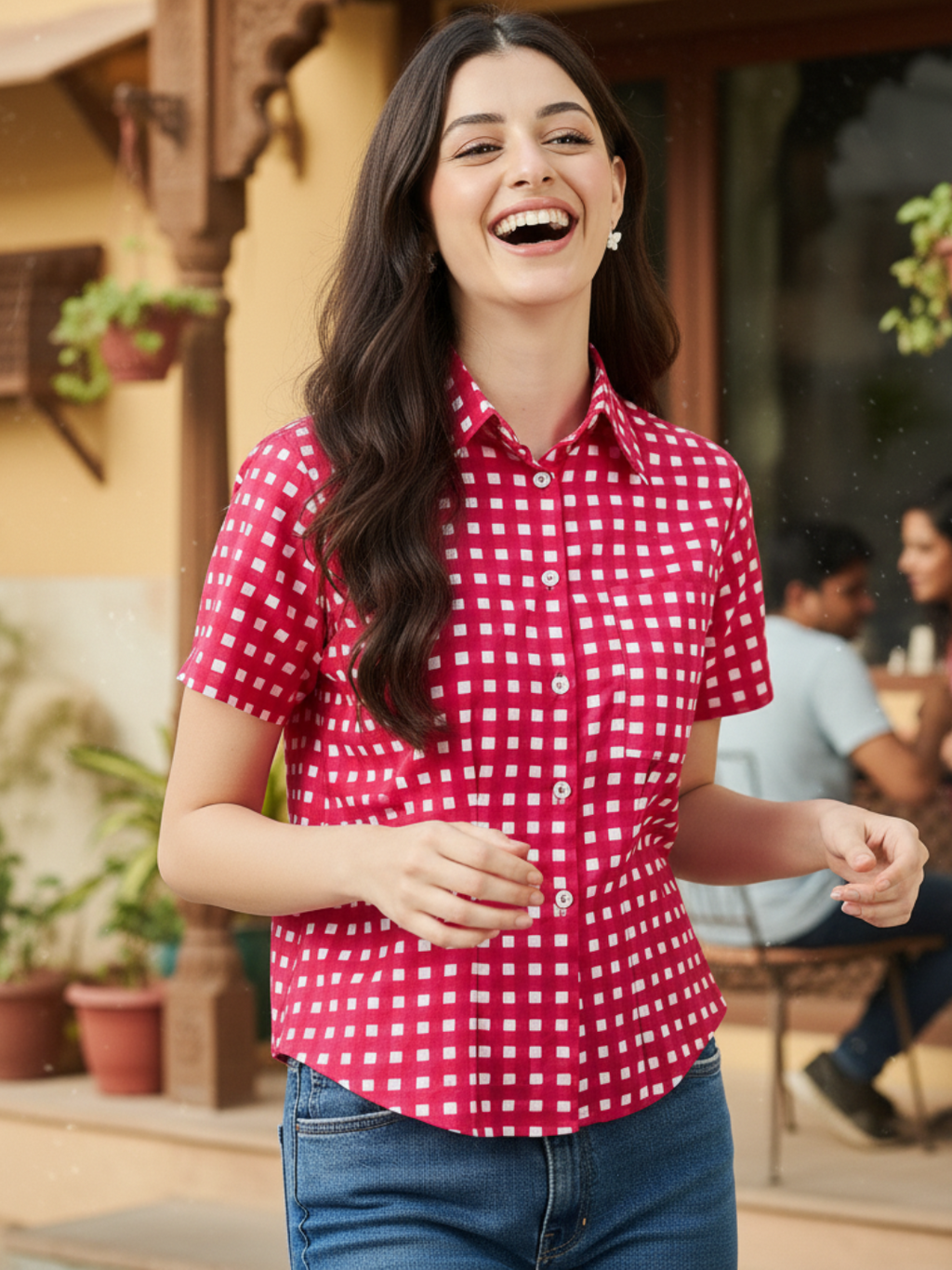 Pure Cotton Half Sleeve Fitted Shirt - Pinkkup