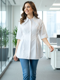 Pure Cotton Cinched Waist Collared Shirt - Pinkkup