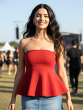 Ribbed Bandeau Peplum Top - Pinkkup