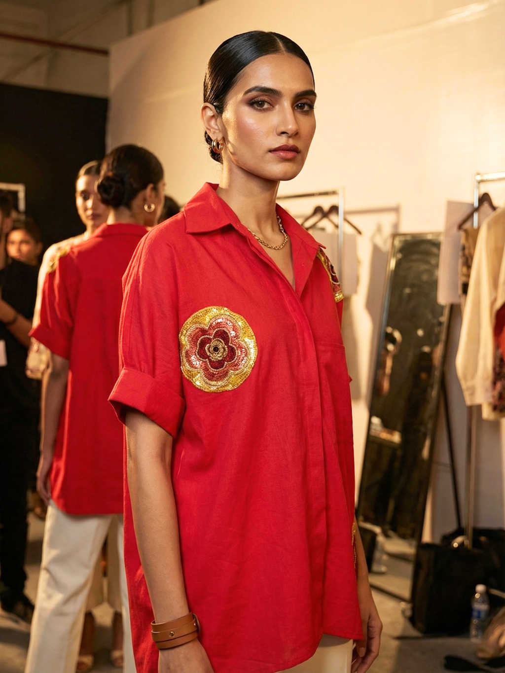 Antifit Embellished Pure Cotton Shirt - Pinkkup