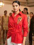 Pure Cotton Tie-Up Sequinned Shirt - Pinkkup